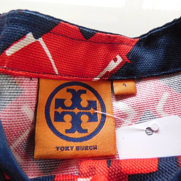 Tory Burch Blue & red dress gold button size 4 - Picture 6 of 7